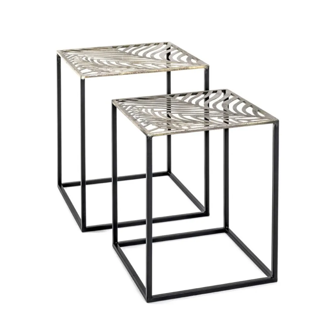 lot de 2 tables d'appoint plateau carré avec structure en tube d'acier
