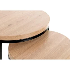 Lot de 2 tables d'appoint ronde plateau en décor chène