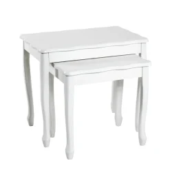 Lot de 2 tables d'appoint structure en Bois massif laqué et plateaux laqué Blanc