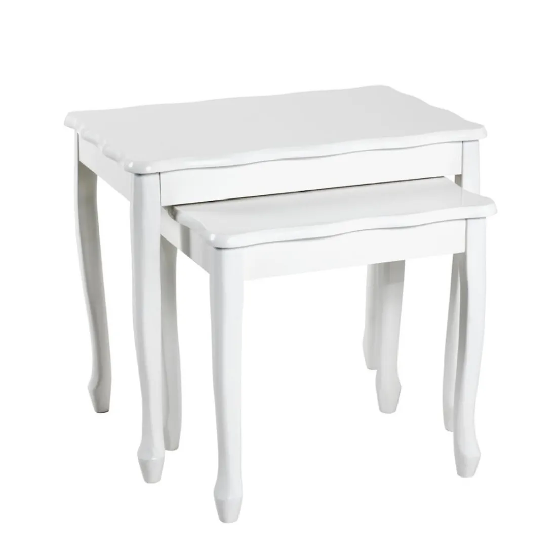 Lot de 2 tables d'appoint structure en Bois massif laqué et plateaux laqué Blanc