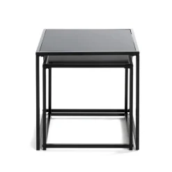 Lot de 2 tables d'appoint verre trempé laqué noir