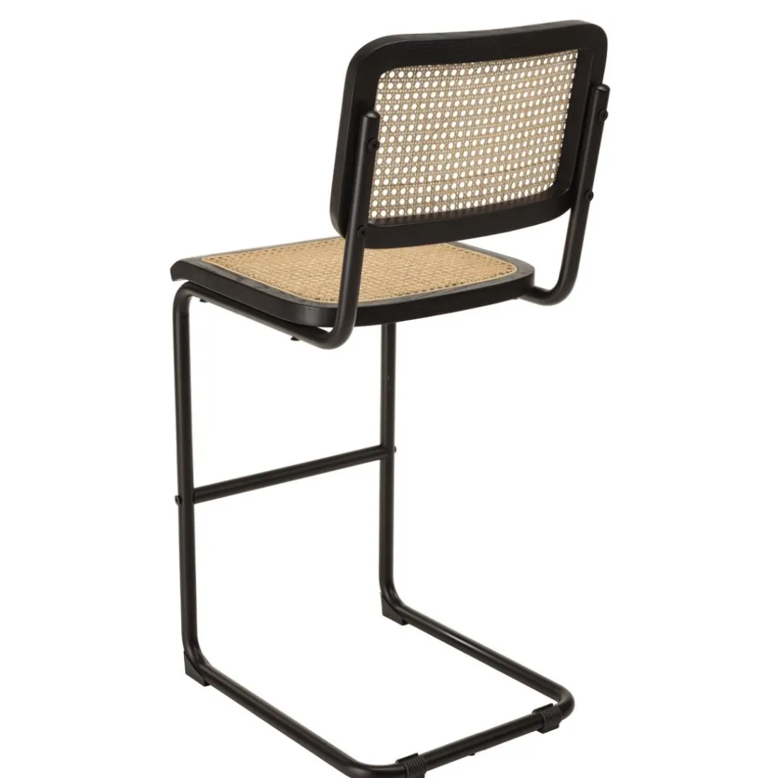 Lot de 2 tabourets d'ilot bois noir rotin naturel pieds métal PIERRE