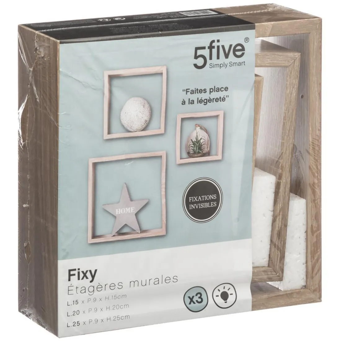 Lot de 3 étagères murales cubes chêne naturel
