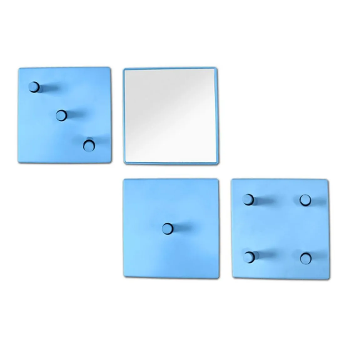 lot de patères murales métal époxy bleu et miroir