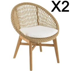 Lot n°33 Salon de jardin teck recyclé rotin synthétique 2 personnes VALERIA