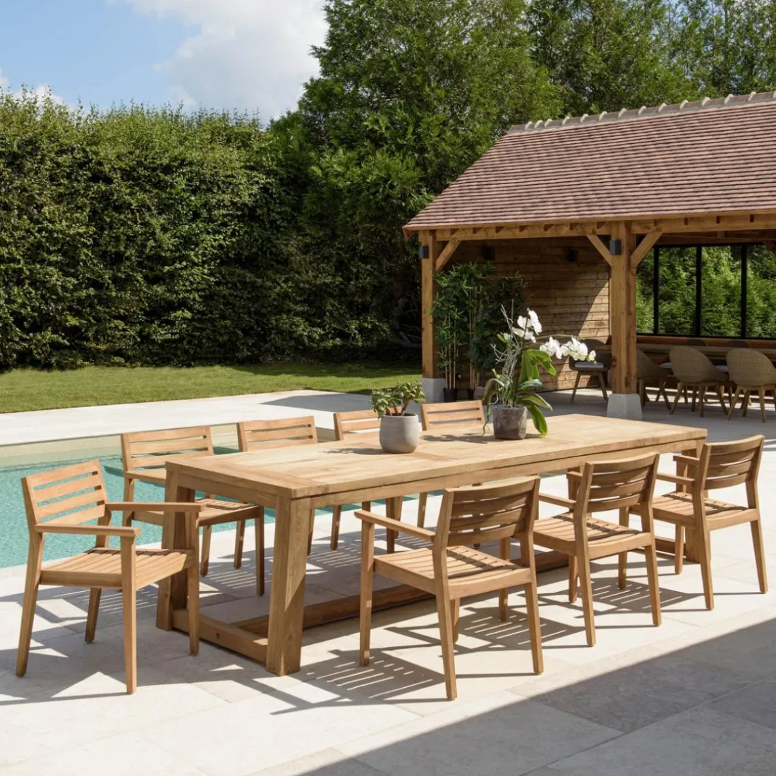 Lot n°5 Salon de jardin teck recyclé et teck 8/10 personnes KALLY