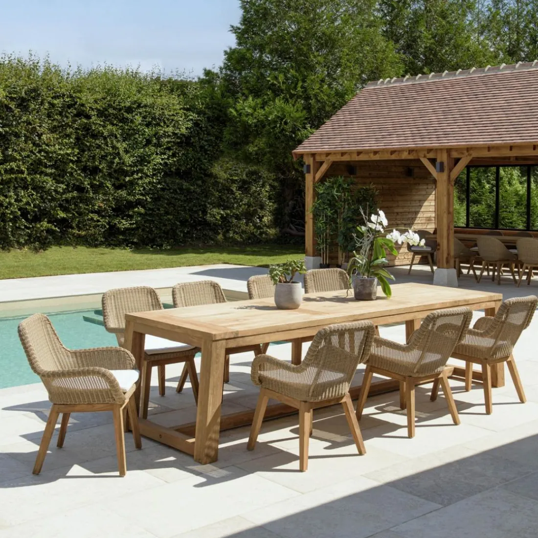 Lot n°6 Salon de jardin teck recyclé rotin synthétique 8/10 personnes KALLY