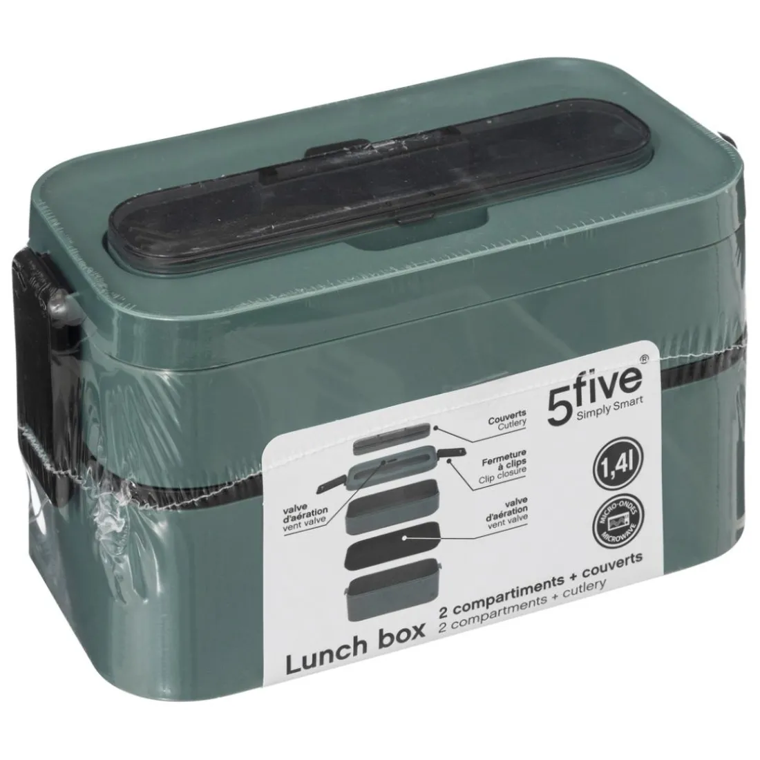 Lunch box double compartiments avec couverts - vert