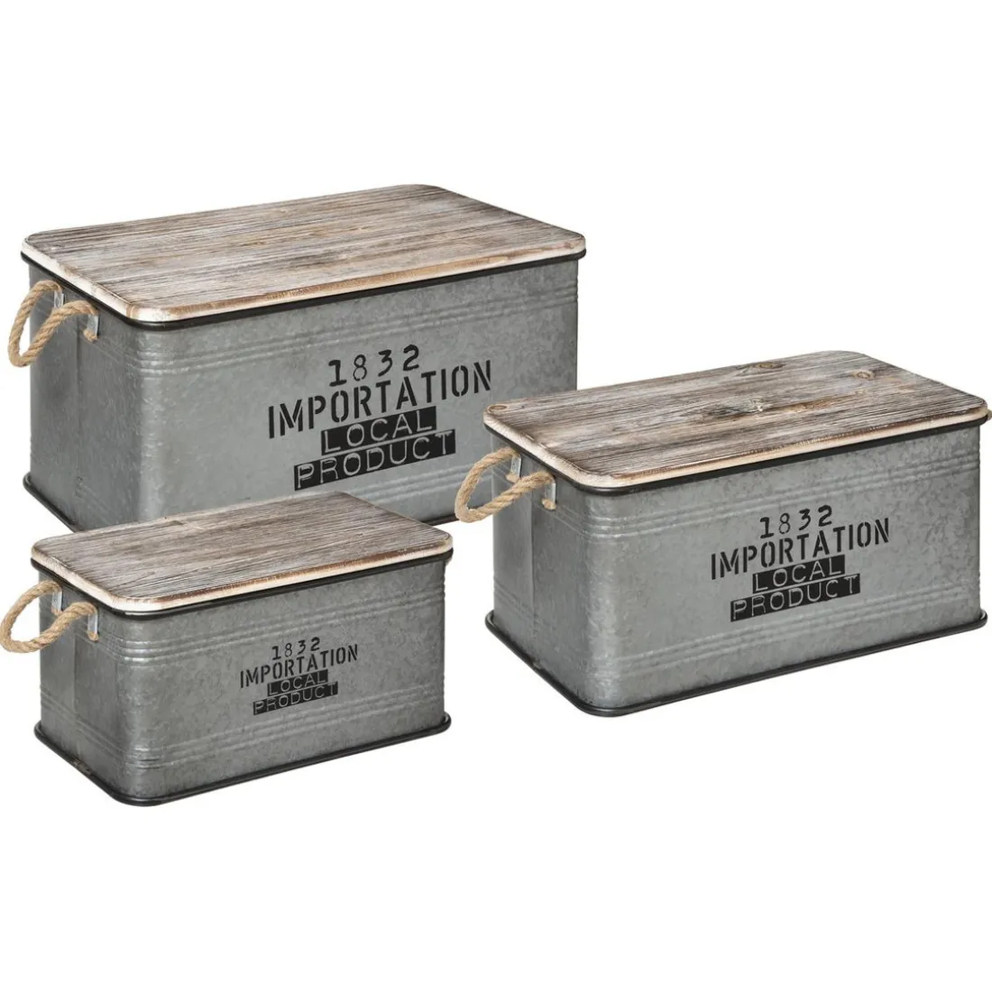 Malle Métal Bois Zinc x 3