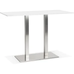 Mange-debout design 'DENVER BAR' blanc avec pied en métal brossé