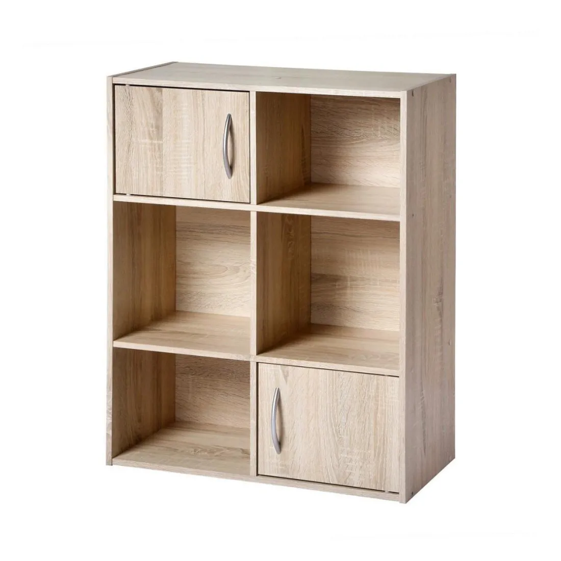 Meuble à 6 cases et 2 portes en bois beige