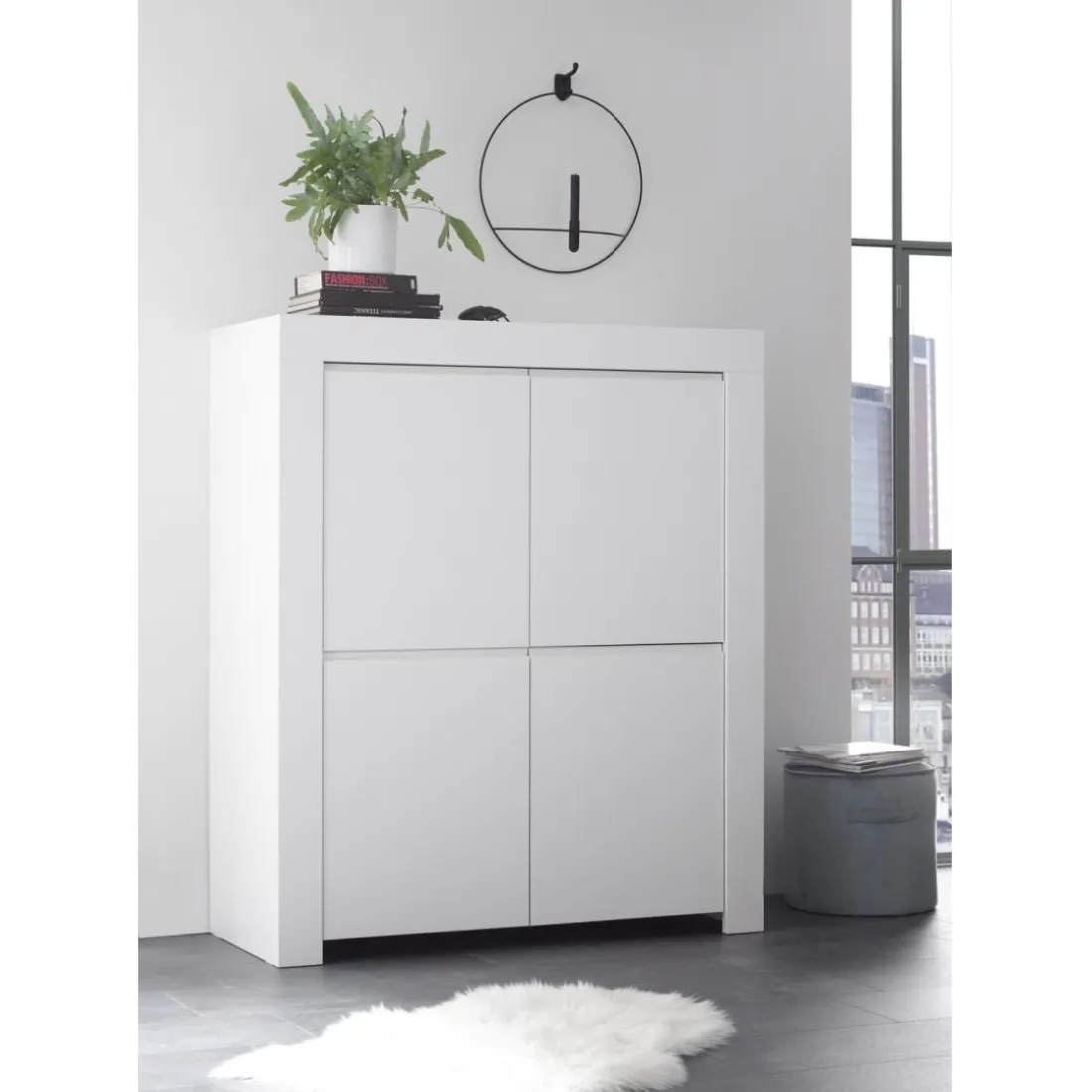 Meuble 4 portes en bois FIRENZE blanc opaque