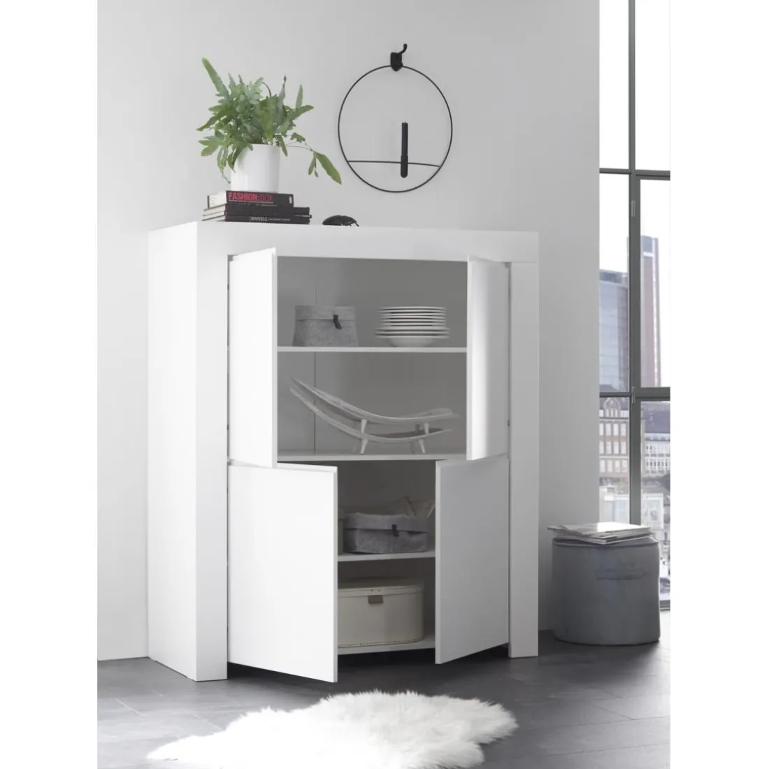 Meuble 4 portes en bois FIRENZE blanc opaque