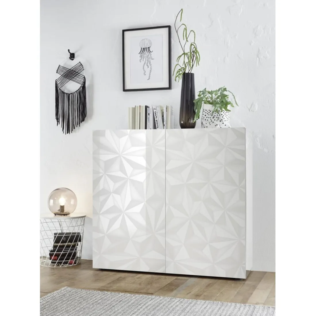 Meuble 2 portes PRISMA laqué blanc brillant