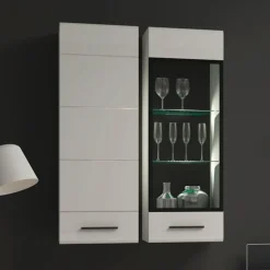 Meuble à étagères avec porte vitrée L38xH110cm Blanc brillant