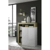 Meuble bar 2 portes blanc lacqué brillant chene Cadiz