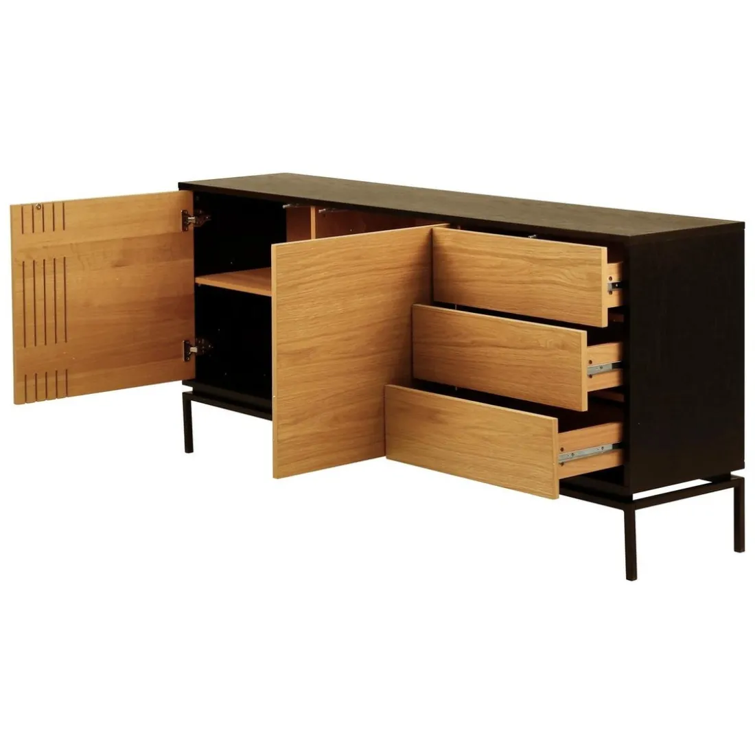 Meuble bas 2 portes 3 tiroirs naturel marron