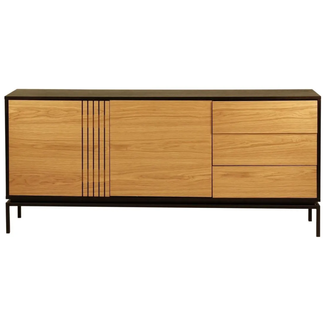 Meuble bas 2 portes 3 tiroirs naturel marron
