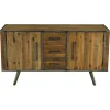 Meuble bas 3 tiroirs, 2 portes en bois Naturel foncé