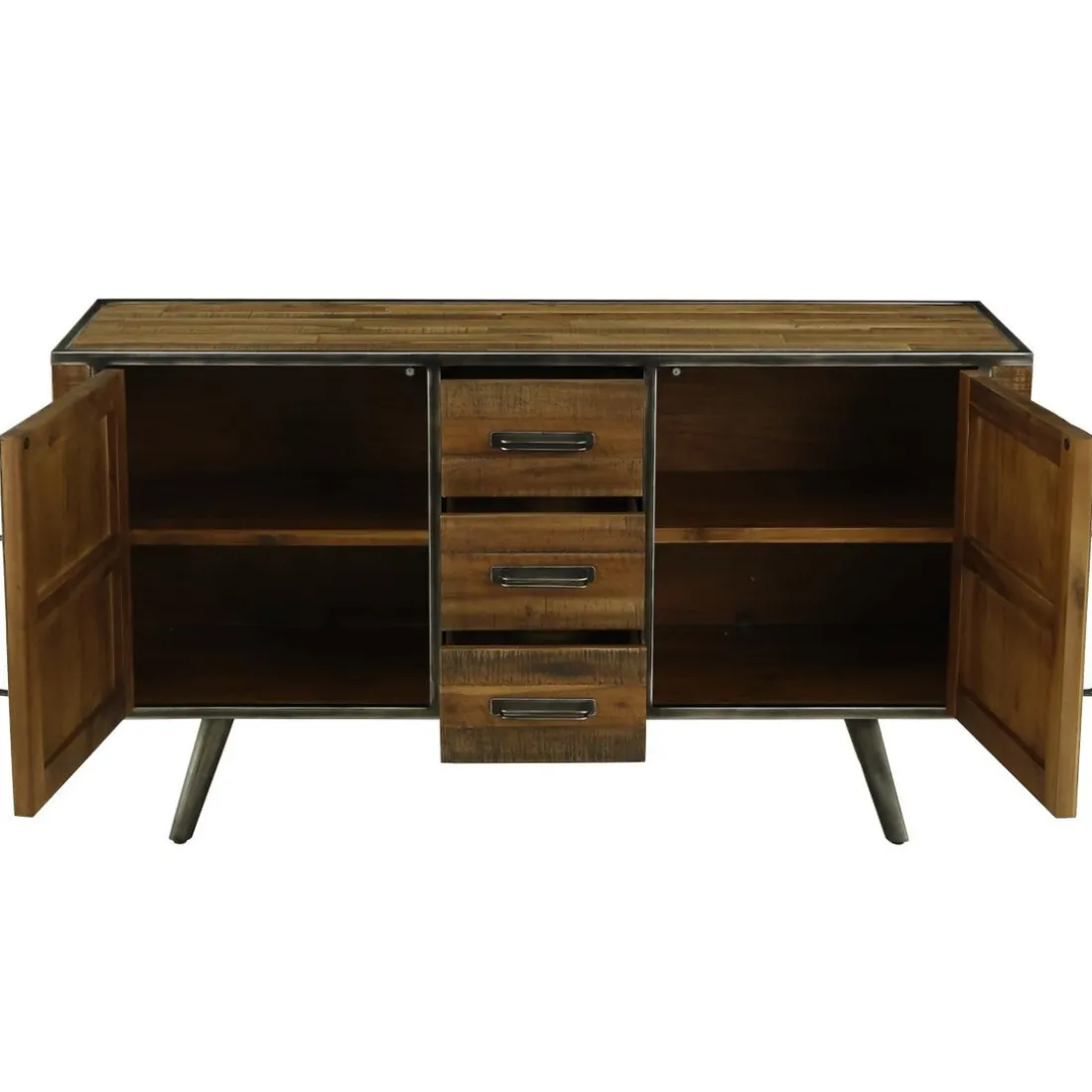 Meuble bas 3 tiroirs, 2 portes en bois Naturel foncé