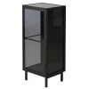 Meuble bas métal noir et verre fumé