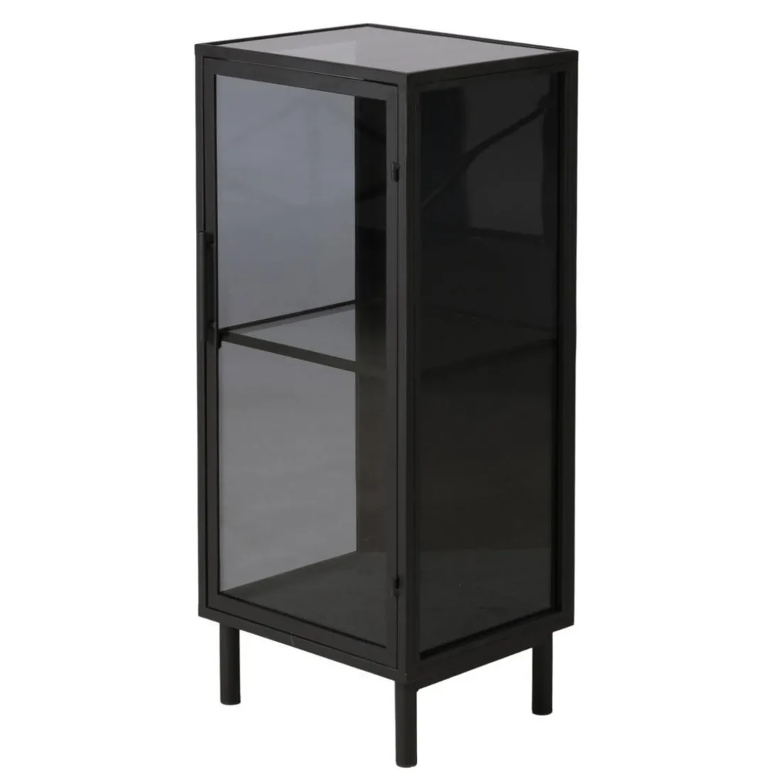 Meuble bas métal noir et verre fumé