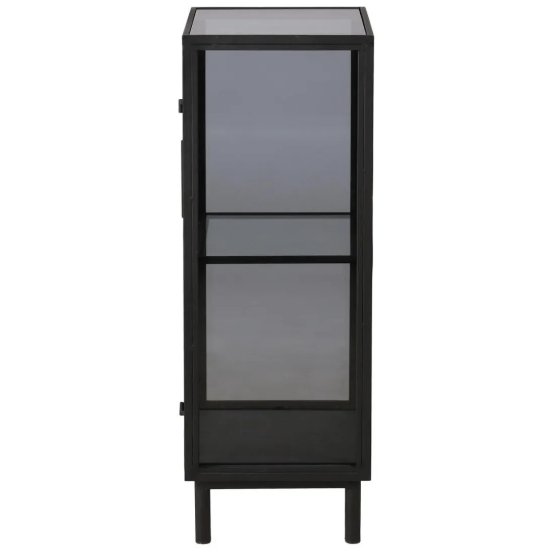 Meuble bas métal noir et verre fumé