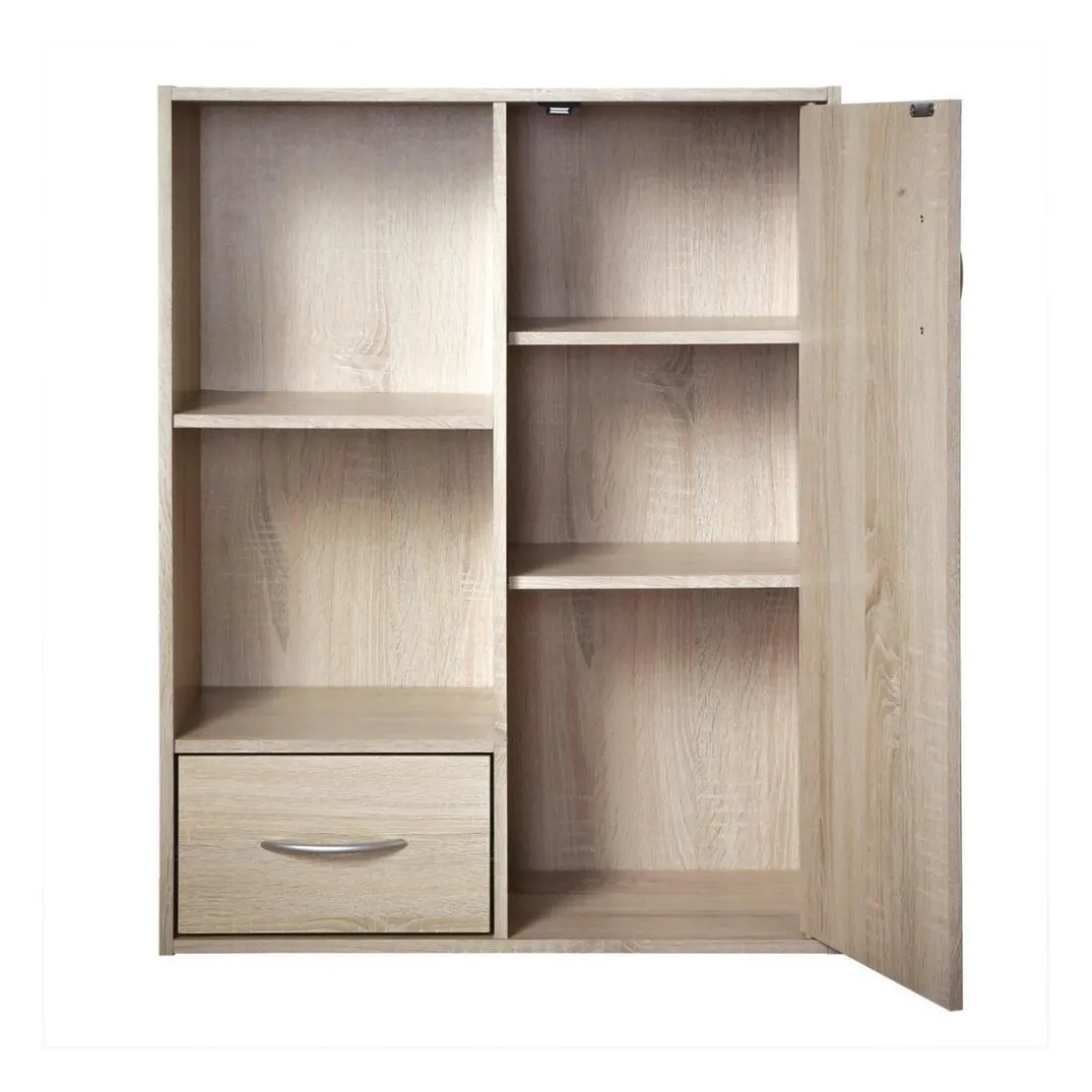 Meuble de rangement à 4 cases 1 porte et 1 tiroir Beige