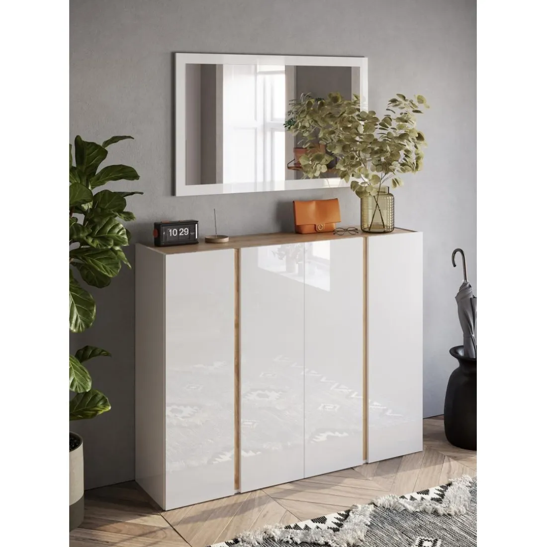 Meuble de rangement 2 portes avec 10 étageres reglables blanc