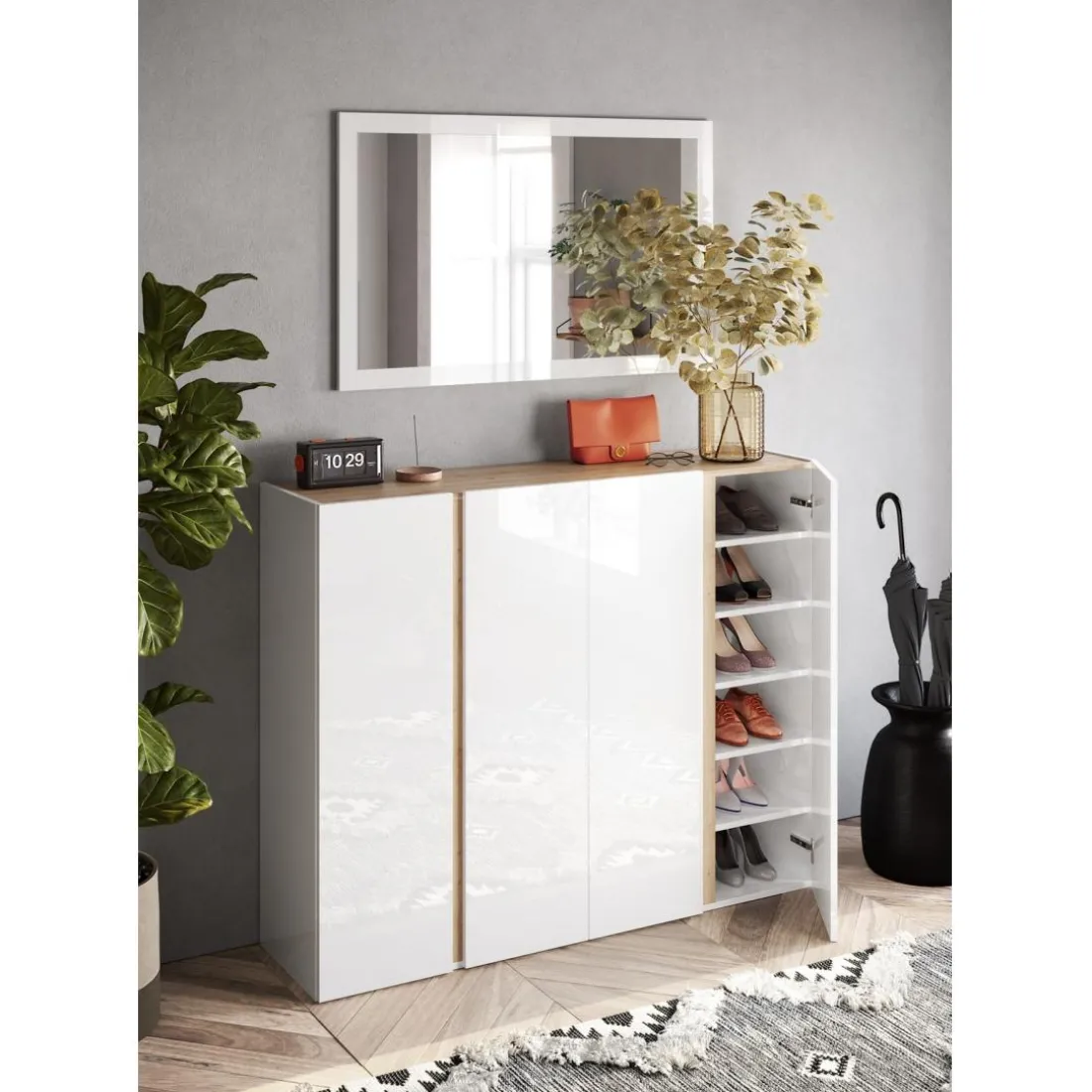 Meuble de rangement 2 portes avec 10 étageres reglables blanc