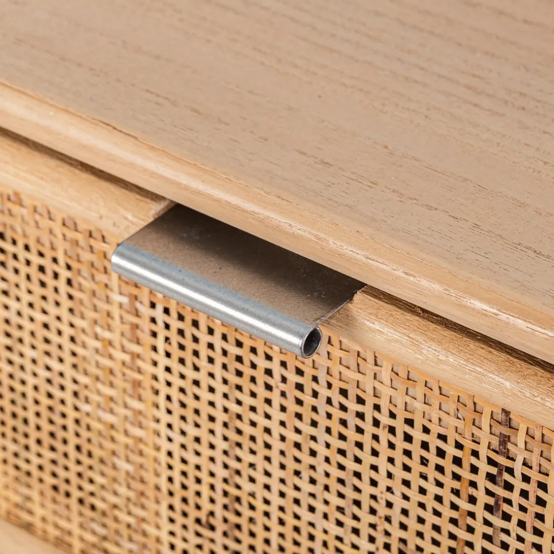 Meuble de Rangement Scandinave 3 Tiroirs Cannage en Bois MANILLA