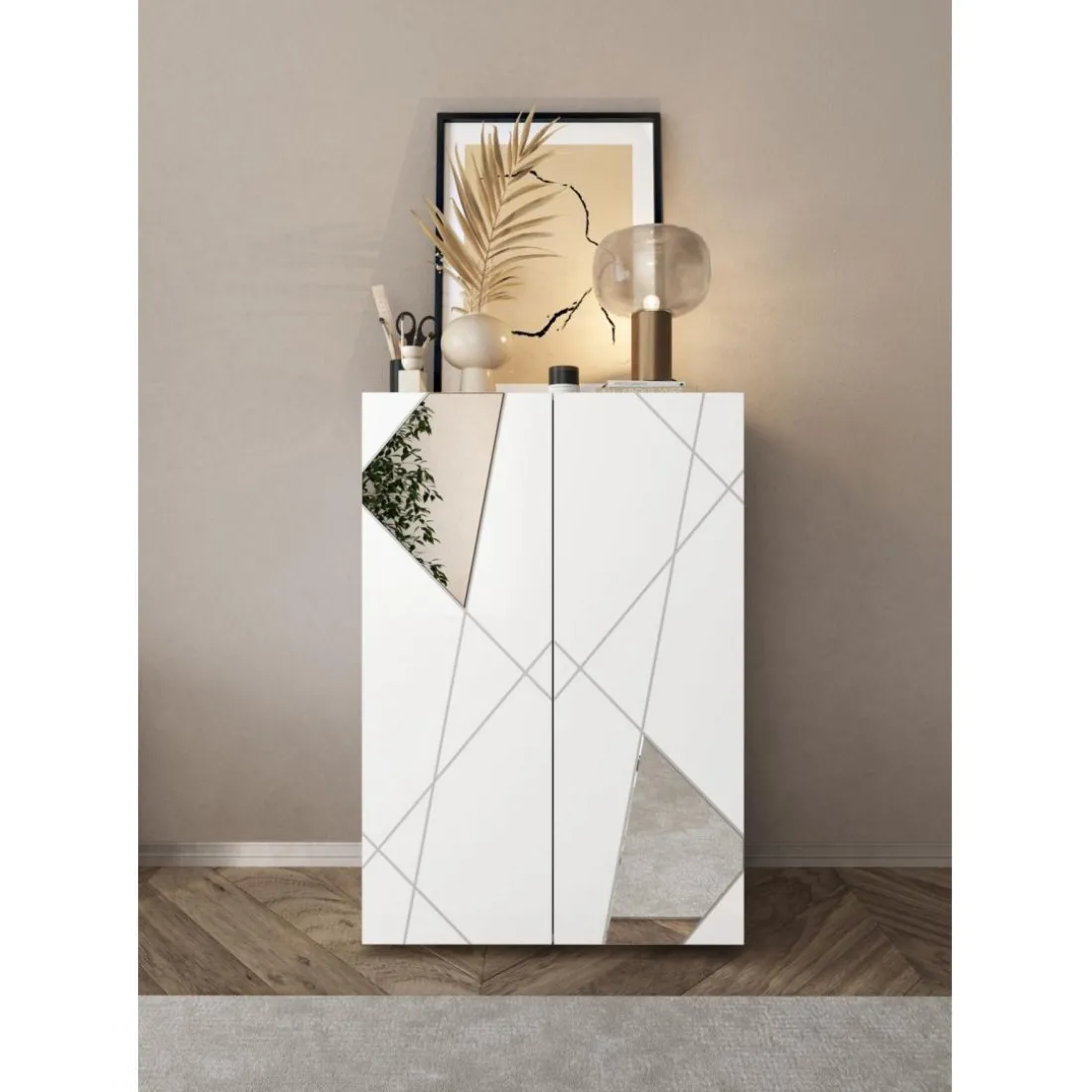 Meuble de rangement Villaricca 2 Portes blanc serigraphie Miroir