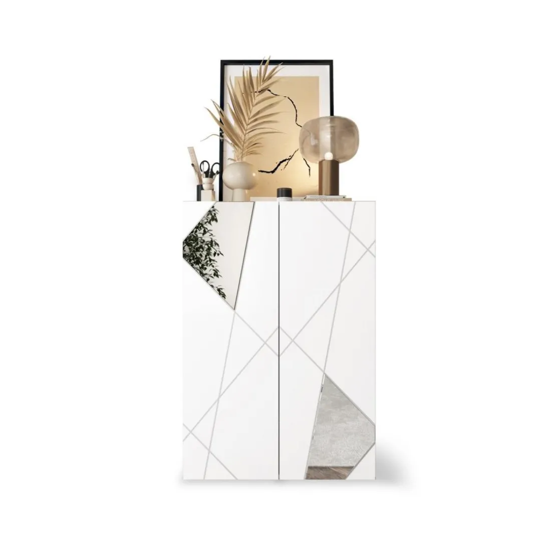 Meuble de rangement Villaricca 2 Portes blanc serigraphie Miroir