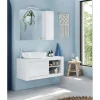 Meuble salle de bain Bari suspendu Blanc laqué 2 Portes 2 niches vasque à poser