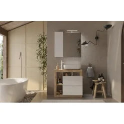 Meuble salle de bain sur pieds Ancona 2 Tiroirs 3 niches avec vasque à poser 78 cm