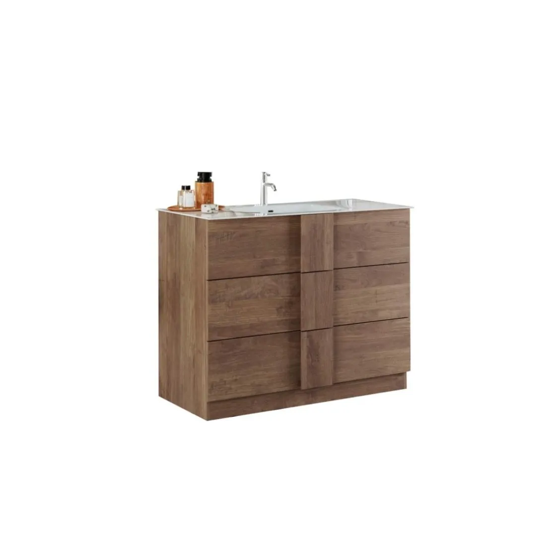 Meuble salle de bain suspendu 2 tiroirs vasque integrée en céramique 80 cm