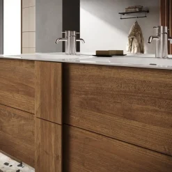 Meuble salle de bain suspendu 2 tiroirs et double vasque integrée en céramique