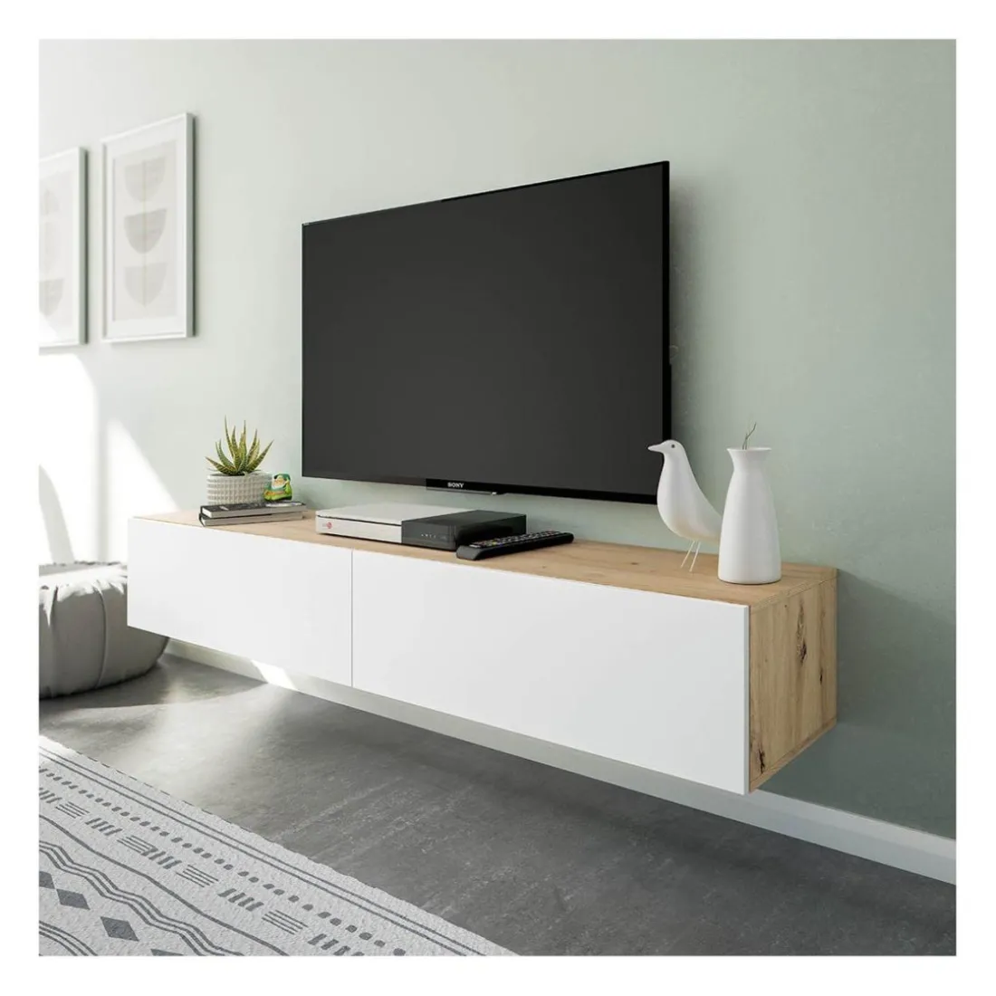 Meuble suspendu 2 abattants et 2 niches de rangement en bois Blanc Fabrication Espagne