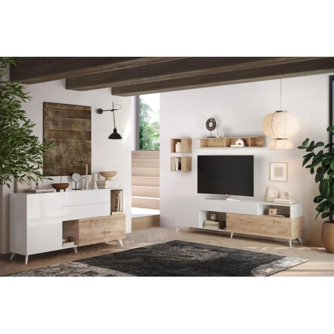 Meuble TV 241 cm Blanc laqué