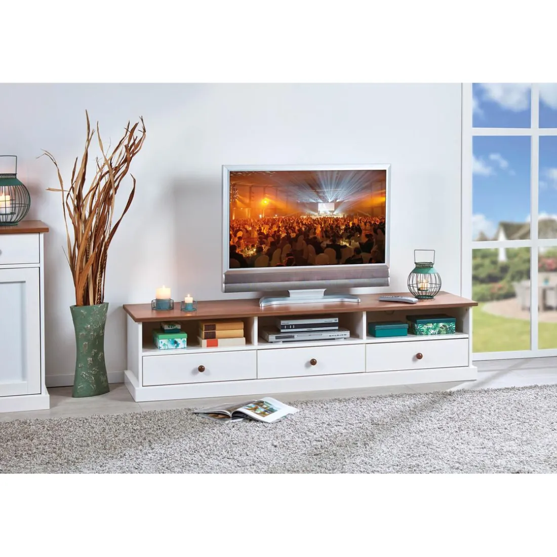 Meuble TV 3 grands tiroirs en pin massif