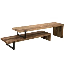 Meuble TV 2 niveaux bois de Teck recyclé et métal - NASAI