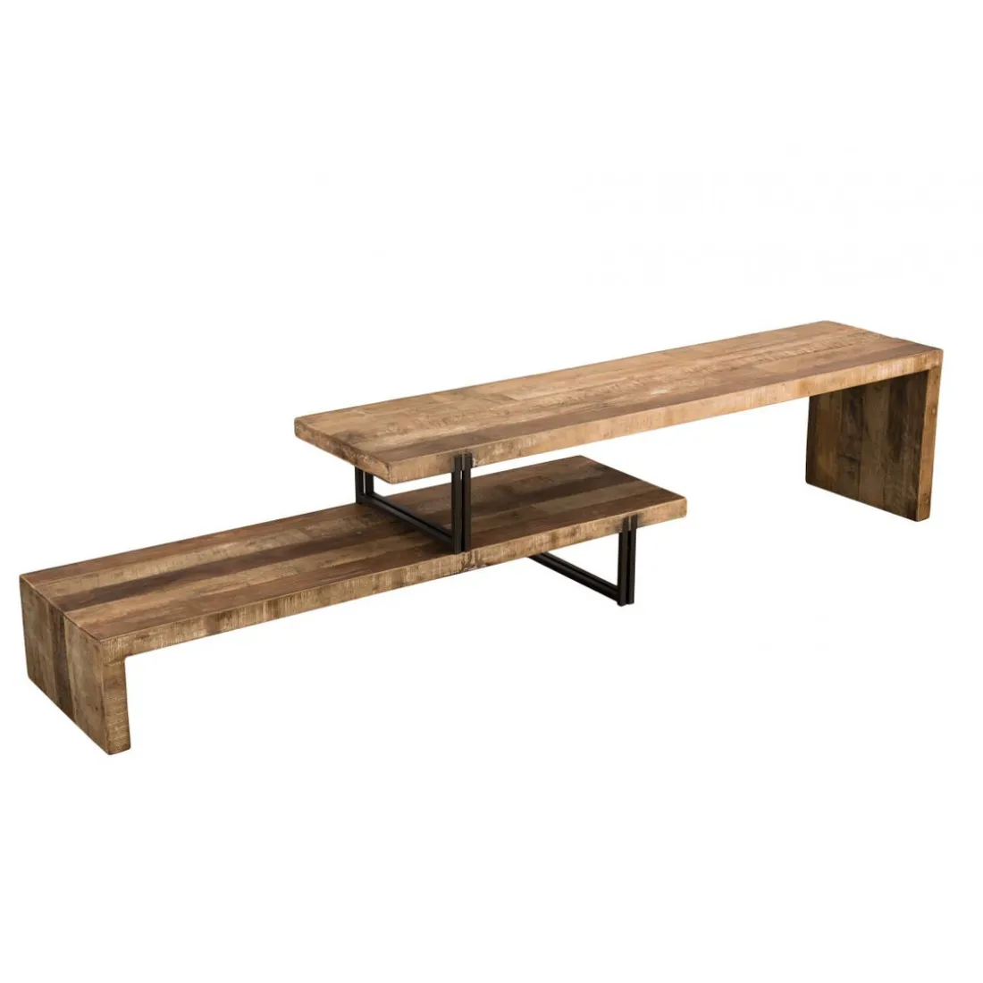 Meuble TV 2 niveaux bois de Teck recyclé et métal - NASAI