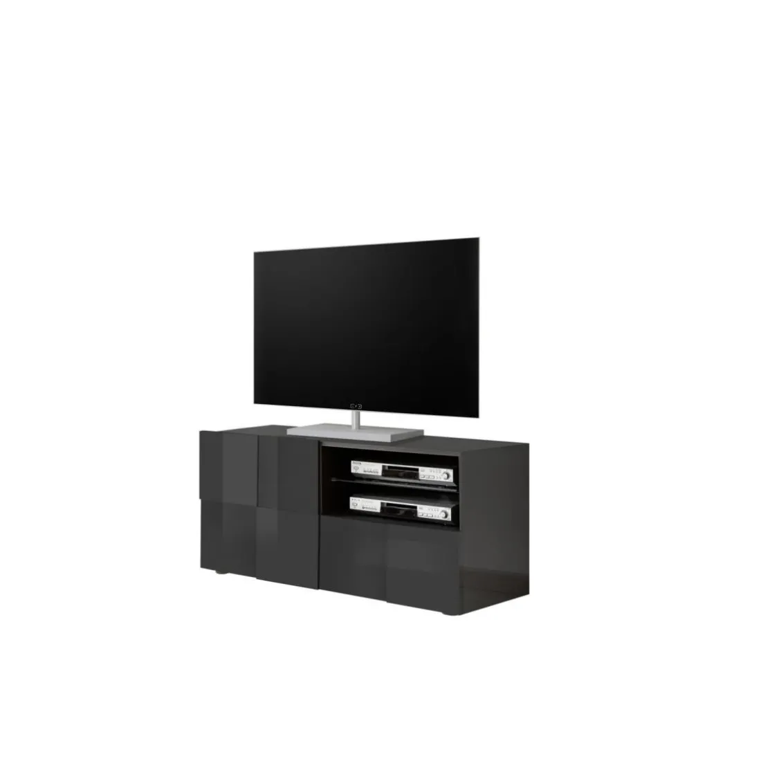 Meuble TV 1 porte et 1 tiroir DAMA laqué anthracite brillant