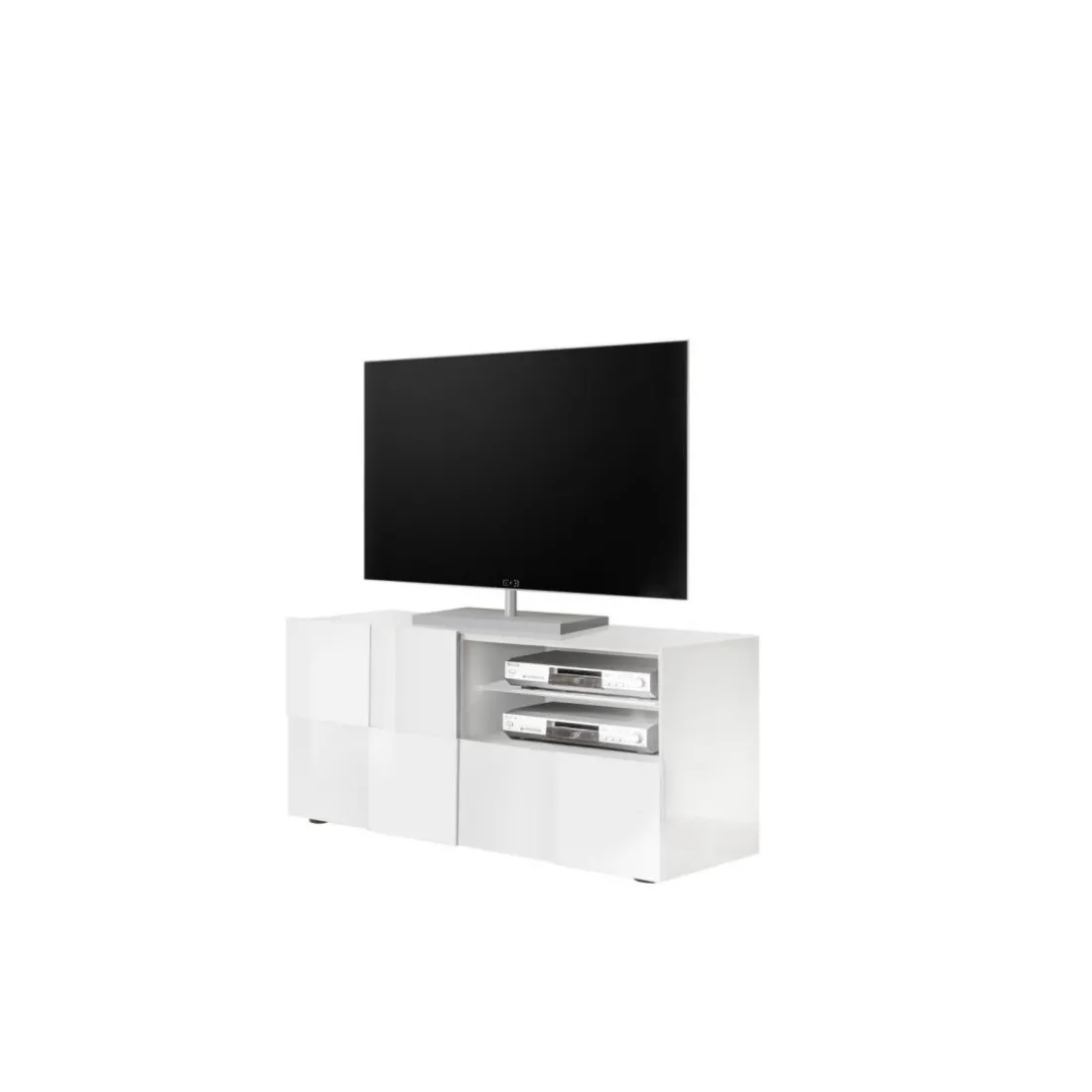 Meuble TV 1 porte et 1 tiroir DAMA laqué blanc brillant