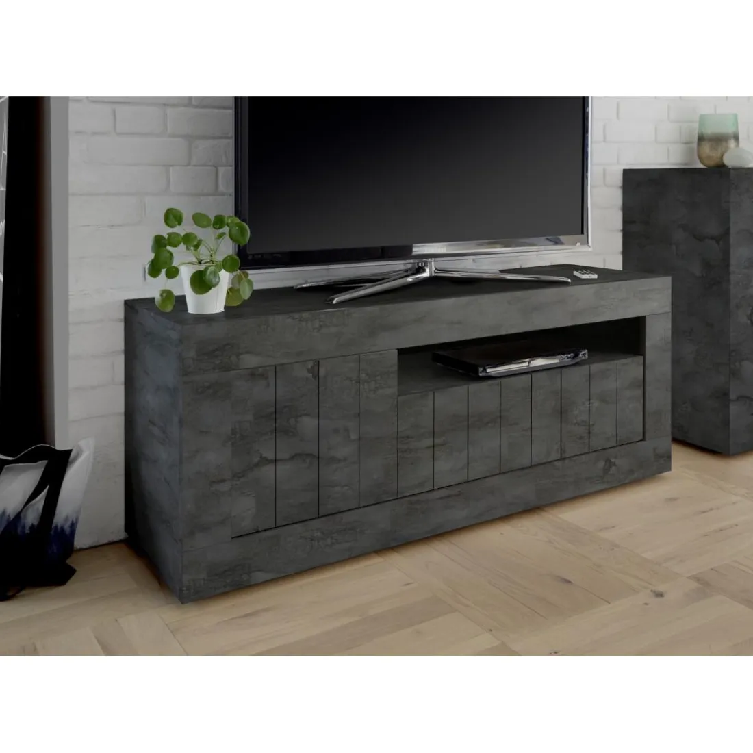 Meuble TV 3 portes battantes URBINO oxyde