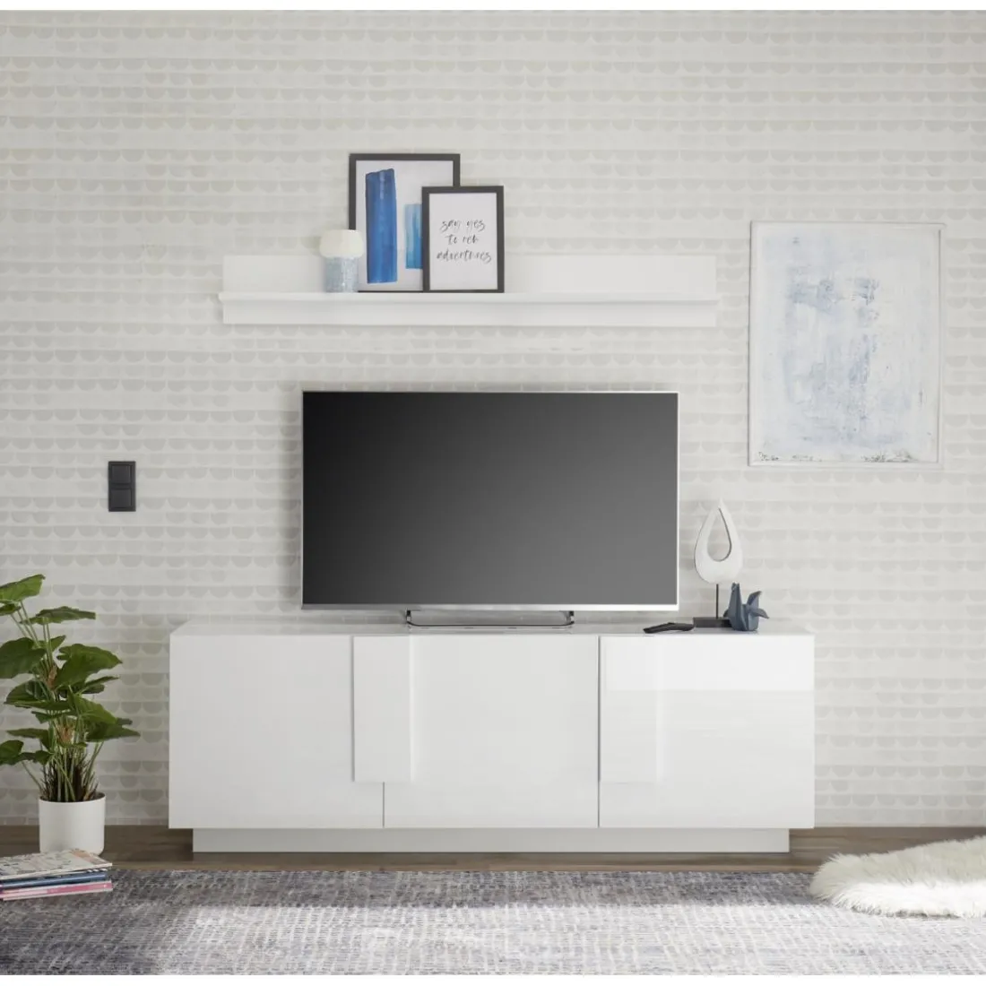 Meuble TV 3 portes blanc laqué