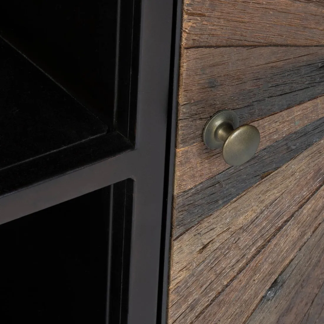 Meuble TV 2 portes en bois recyclé ORIGINS noir