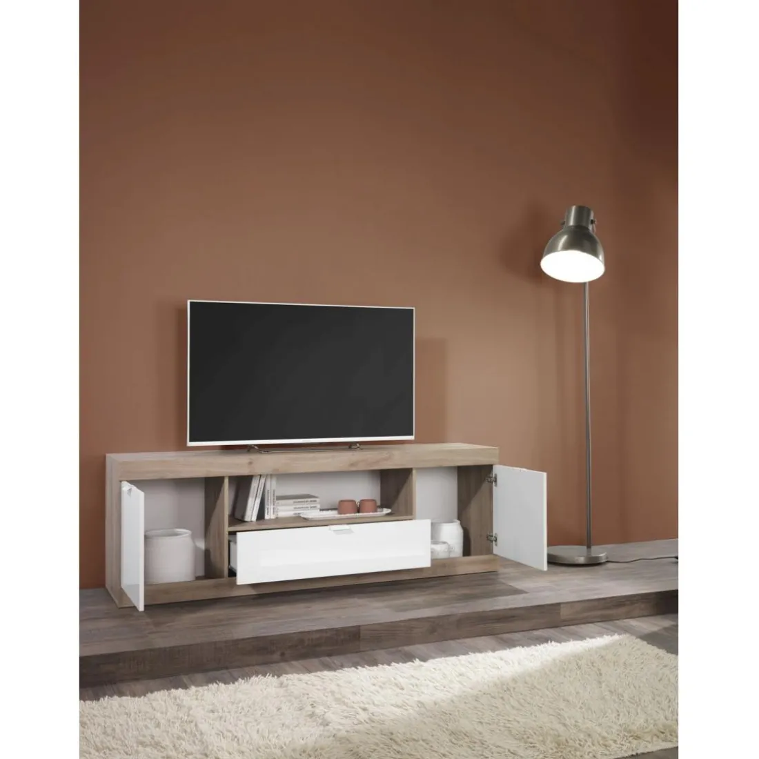 Meuble TV 2 portes et 1 tiroir chene cadiz