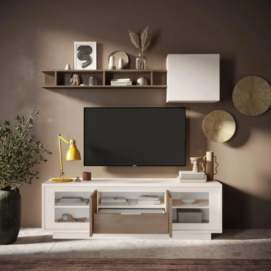 Meuble TV 2 portes et 1 tiroir cashmere