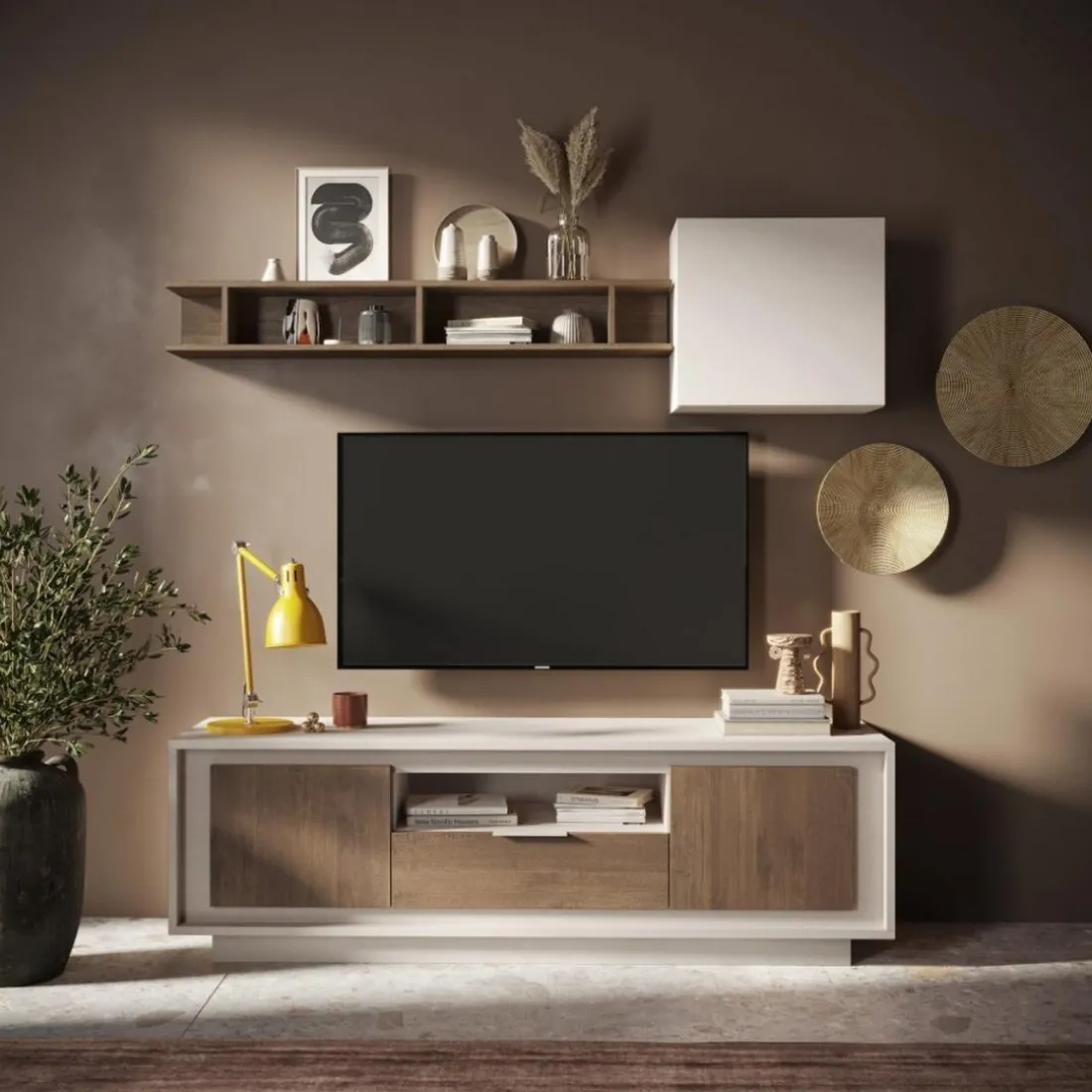 Meuble TV 2 portes et 1 tiroir cashmere